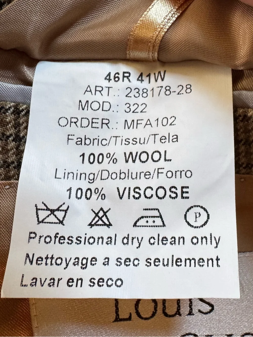 Louis Dell’Olio 46R Wool Houndstooth Sport Coat Made in Italy